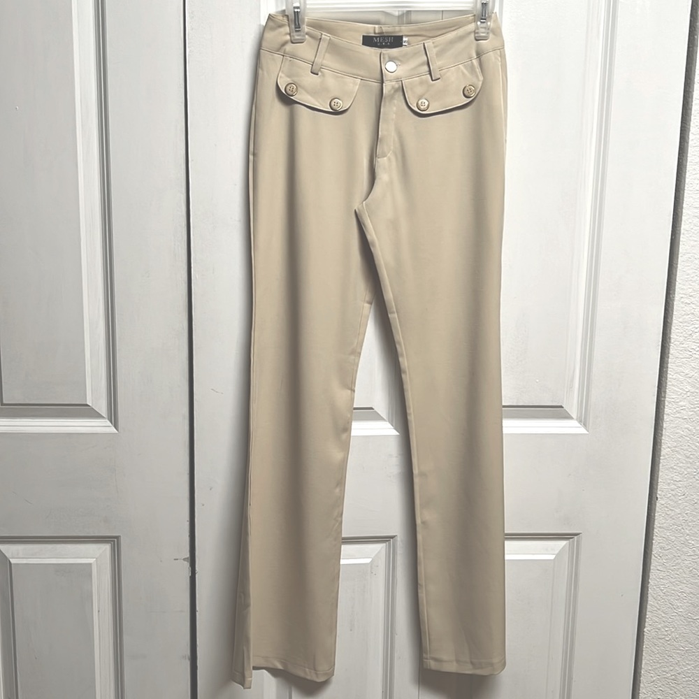 Mesh U.S.A Champagne Low Rise Wide Leg Dress Pants Size S NWT